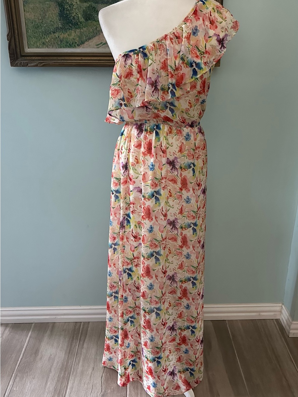Skies Are Blue One-Shoulder Floral Maxi Dress - Cream Multi